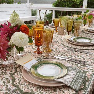 VERONICA BEARD S/4 Napkins SPRING Floral Granny Chic Green Cream Pink
